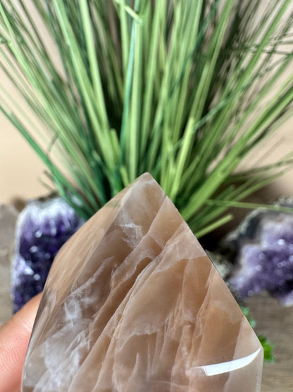 Peach Moonstone Obelisk 4.4in - Purple Door Alchemy