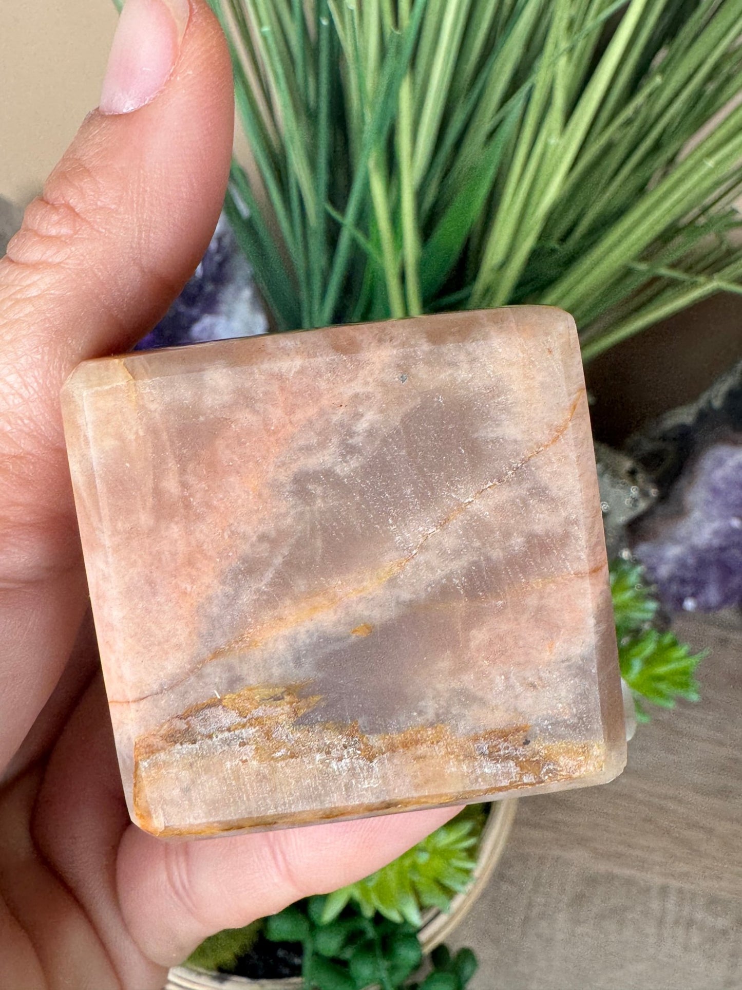 Peach Moonstone Obelisk 4.7in - Purple Door Alchemy