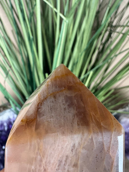 Peach Moonstone Obelisk 5.1in - Purple Door Alchemy