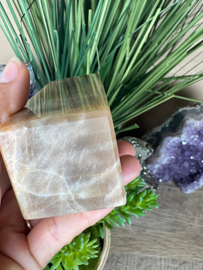 Peach Moonstone Obelisk 5.1in - Purple Door Alchemy