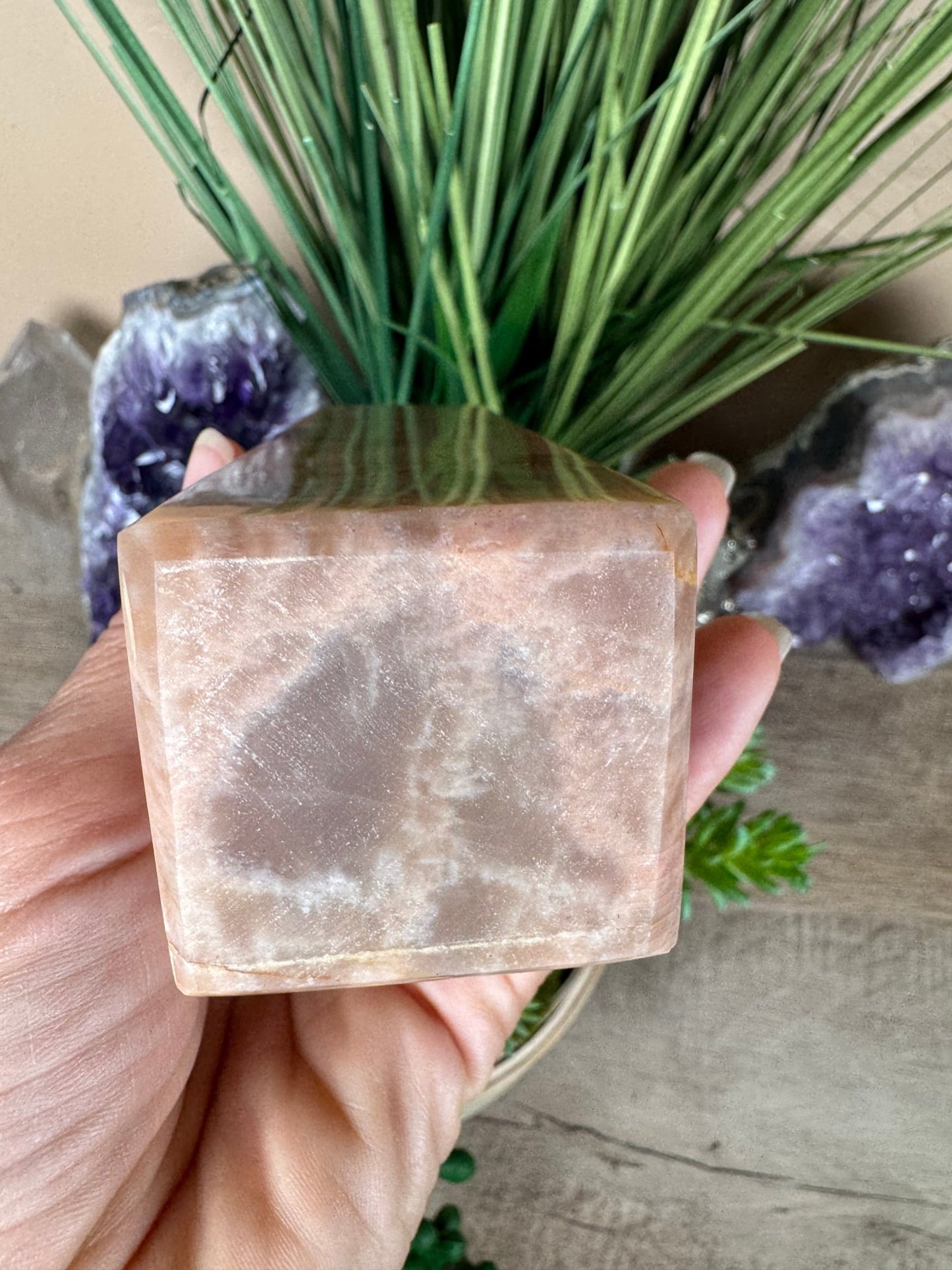 Peach Moonstone Obelisk 5.8in - Purple Door Alchemy