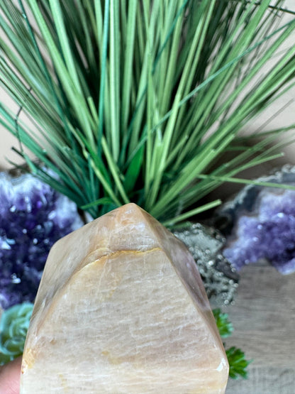 Peach Moonstone Obelisk 7.6in - Purple Door Alchemy