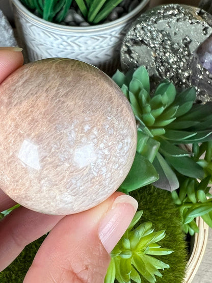 Peach Moonstone Sphere 39mm (1.53in) - Purple Door Alchemy