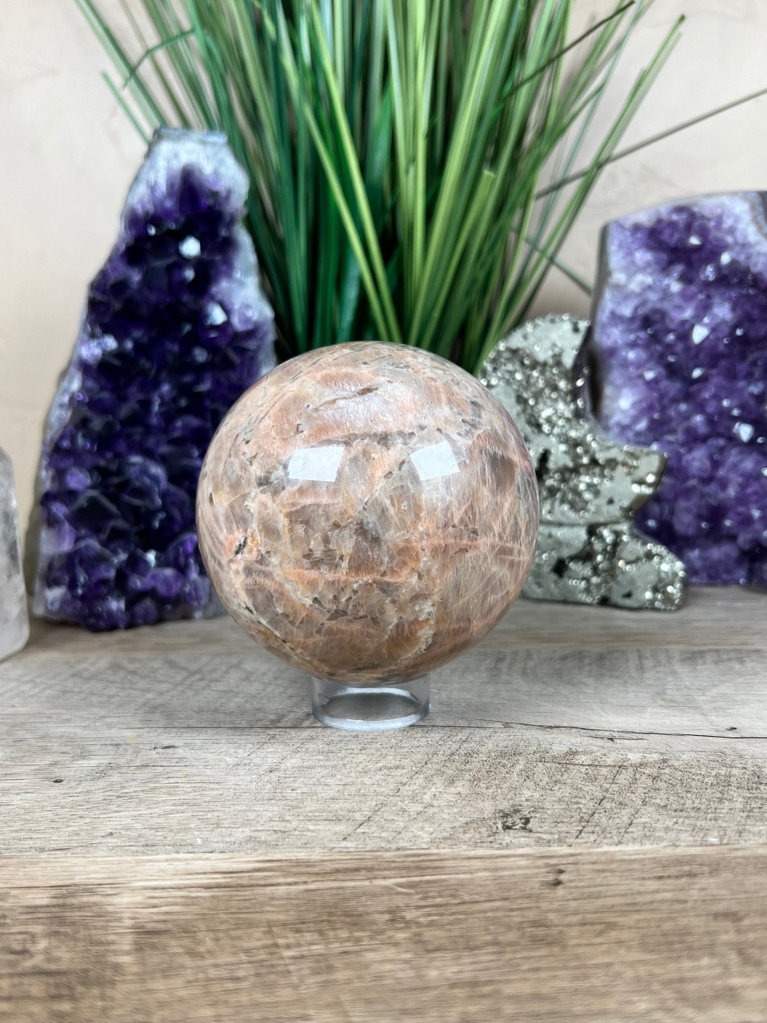 Peach Moonstone Sphere 88mm (3.46 inches) - Purple Door Alchemy