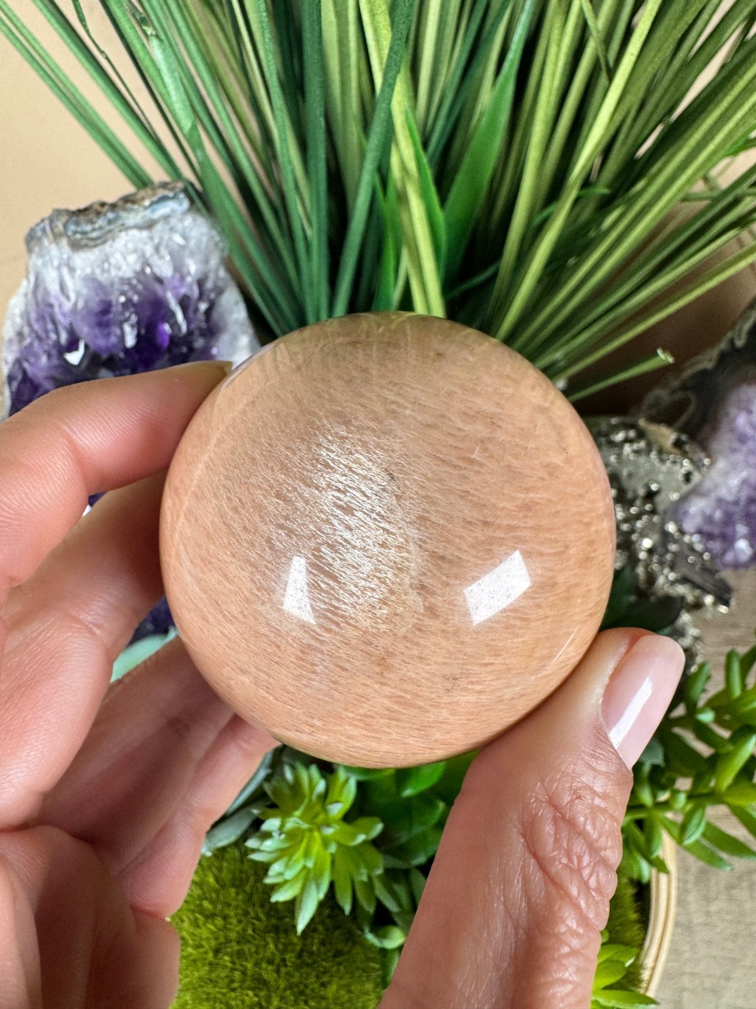 Peach Moonstone Spheres - Purple Door Alchemy