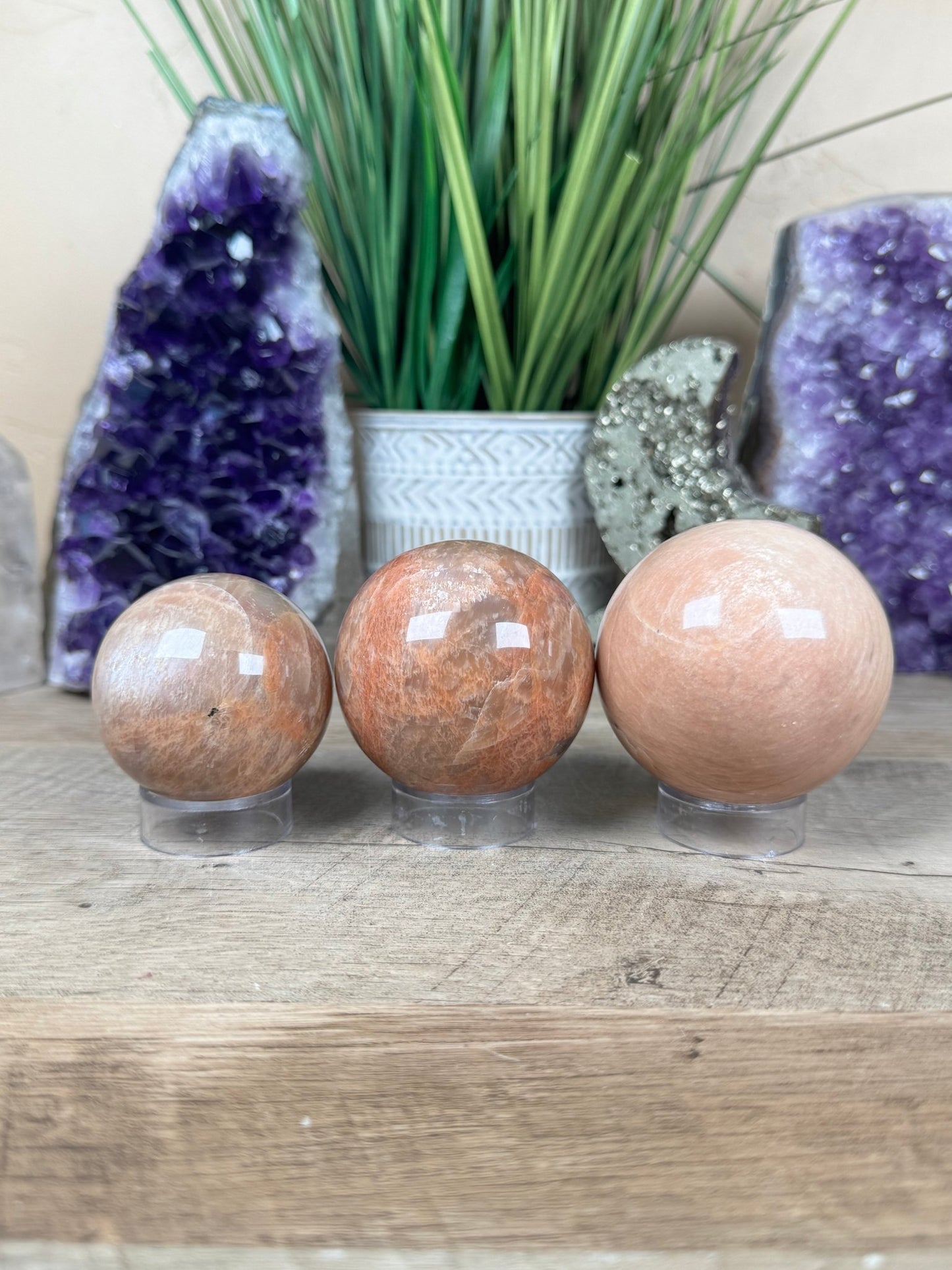 Peach Moonstone Spheres - Purple Door Alchemy
