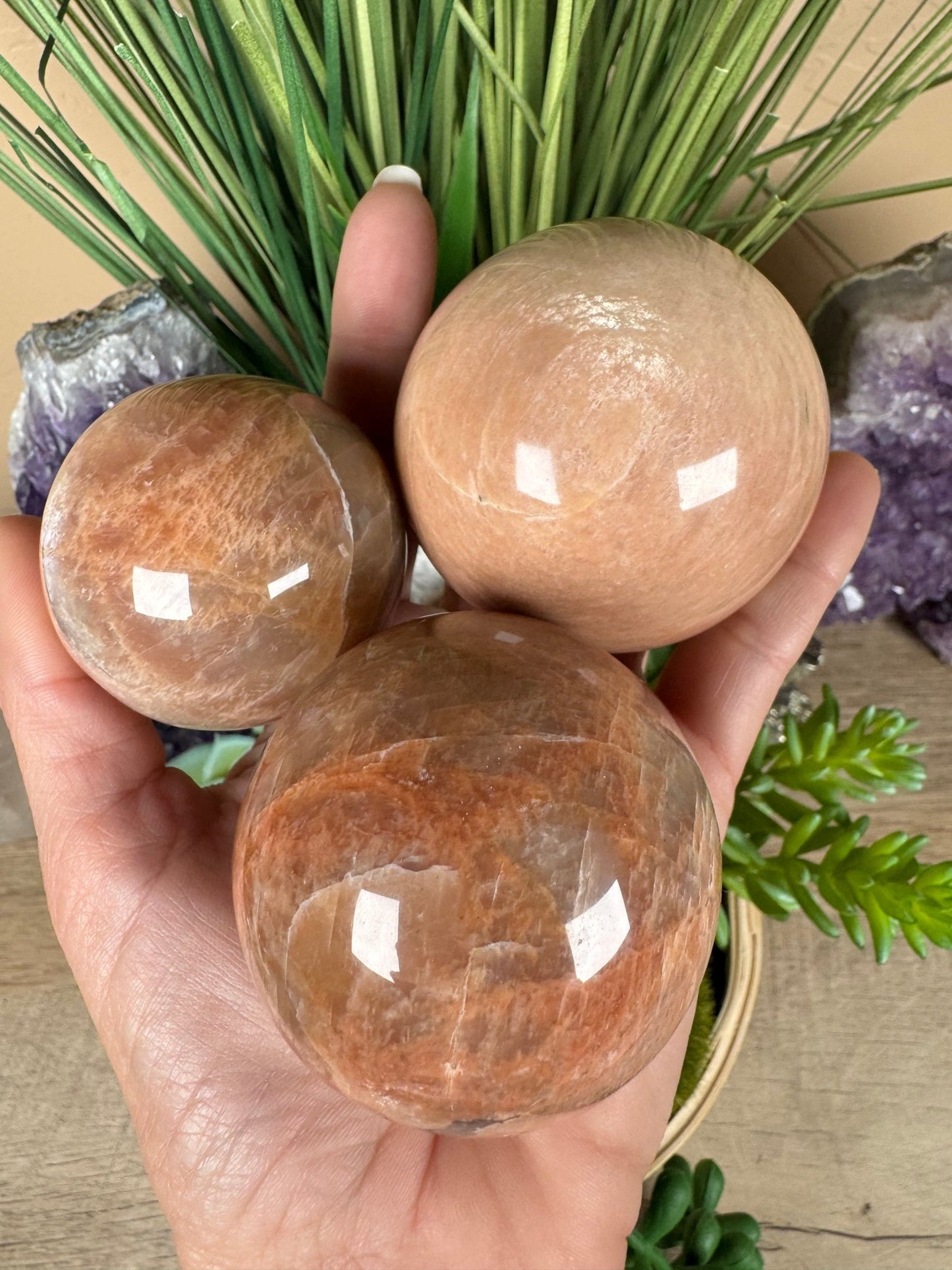 Peach Moonstone Spheres - Purple Door Alchemy