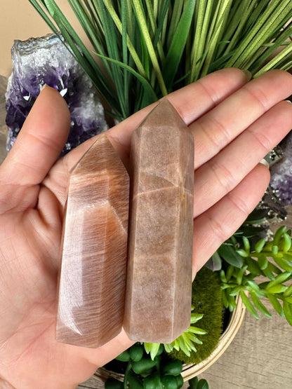 Peach Moonstone Sunstone Point - Purple Door Alchemy