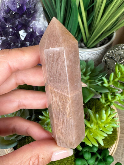 Peach Moonstone Sunstone Point - Purple Door Alchemy