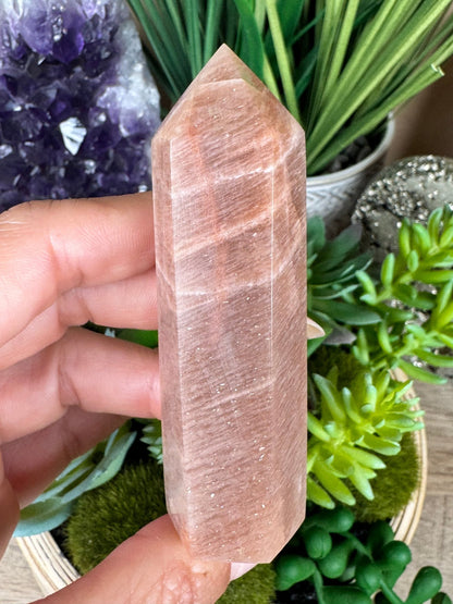Peach Moonstone Sunstone Point - Purple Door Alchemy
