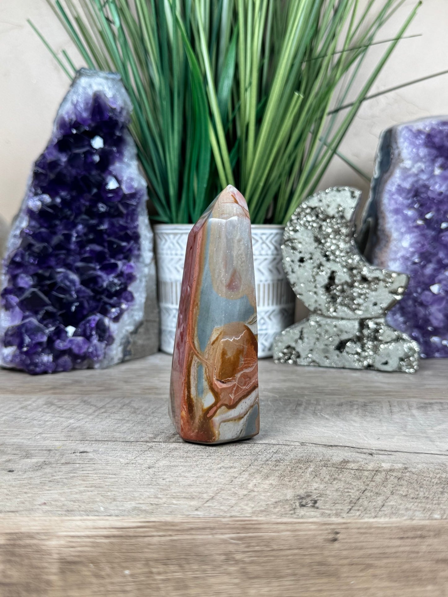 Polychrome Desert Jasper Point 103mm, 4in - Purple Door Alchemy