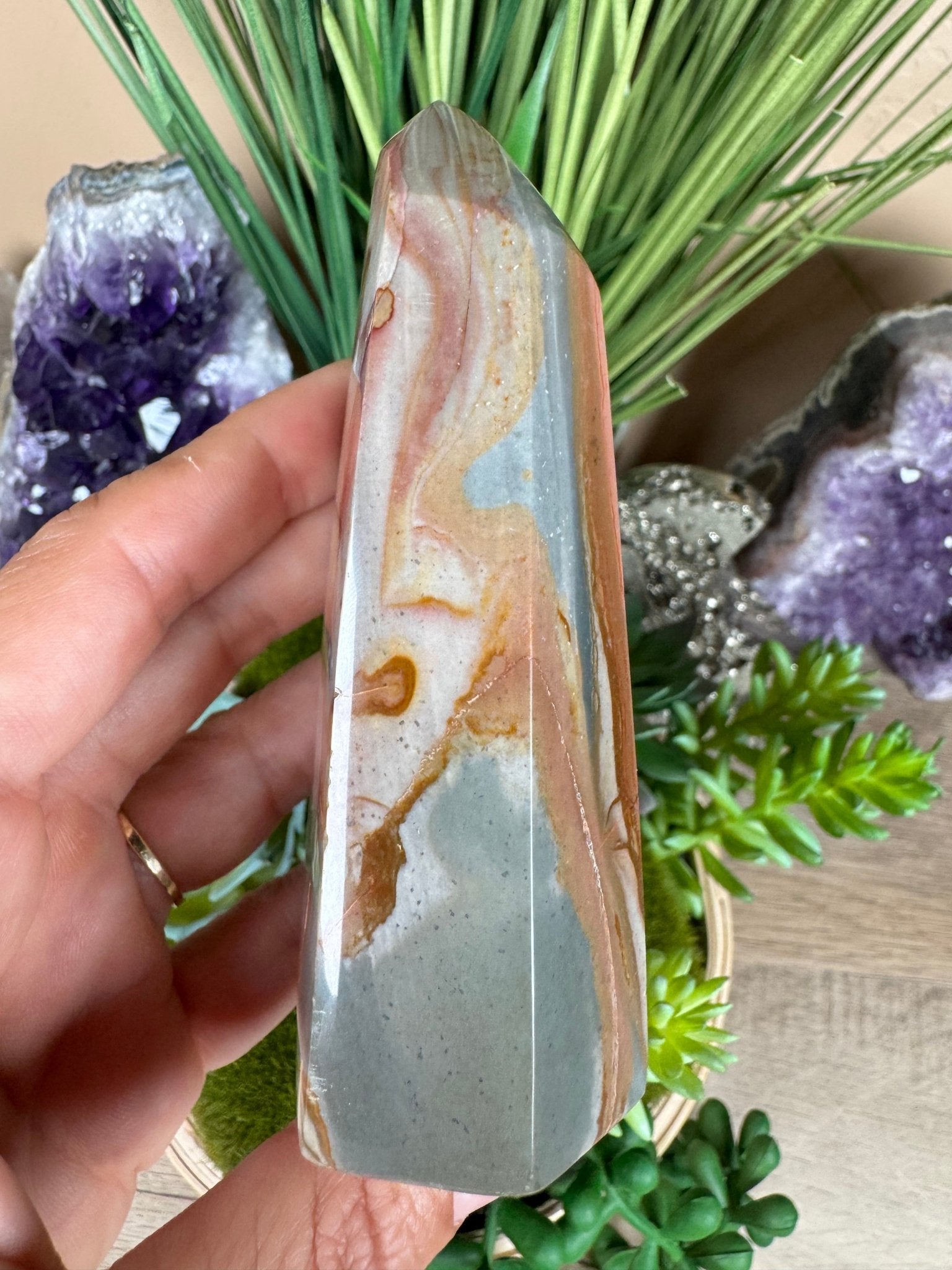 Polychrome Desert Jasper Point 103mm, 4in - Purple Door Alchemy