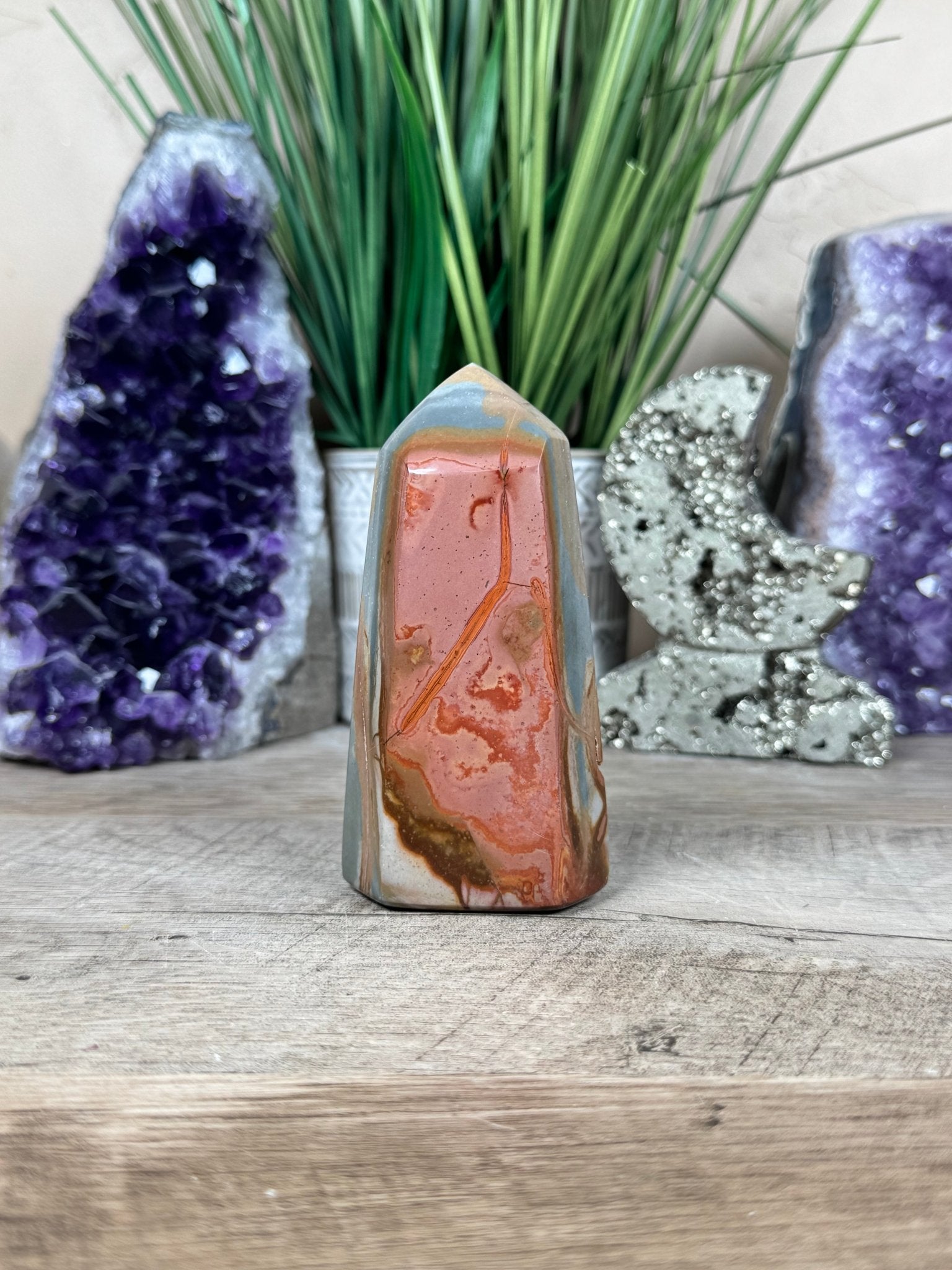 Polychrome Desert Jasper Point 103mm, 4in - Purple Door Alchemy