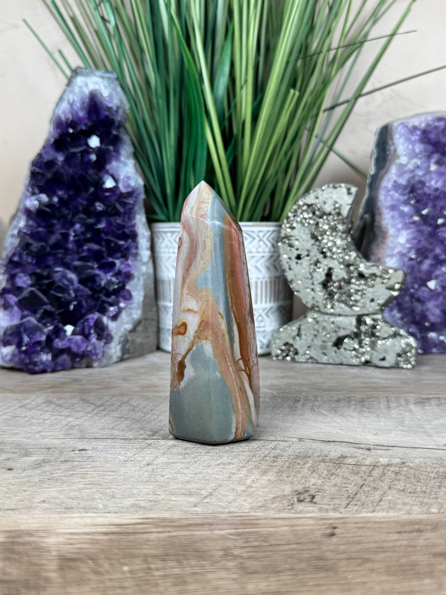 Polychrome Desert Jasper Point 103mm, 4in - Purple Door Alchemy