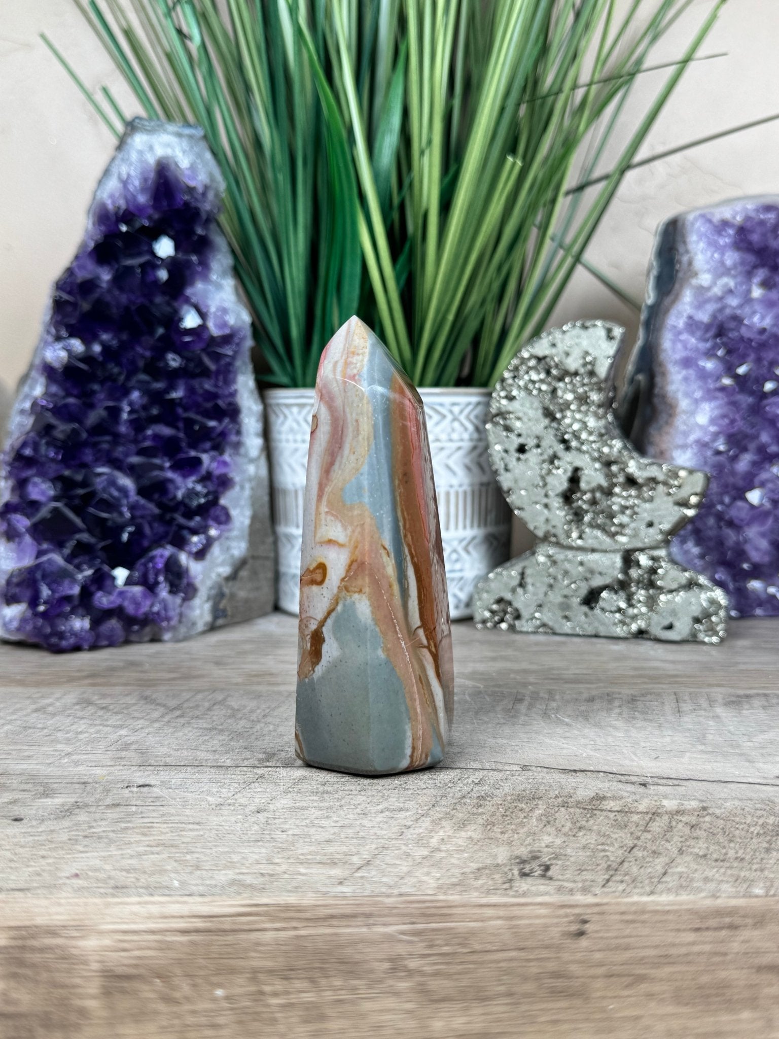 Polychrome Desert Jasper Point 103mm, 4in - Purple Door Alchemy