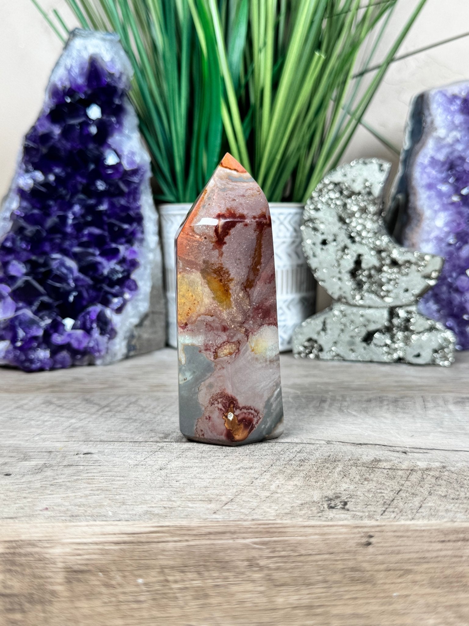 Polychrome Desert Jasper Point 105mm, 4in - Purple Door Alchemy
