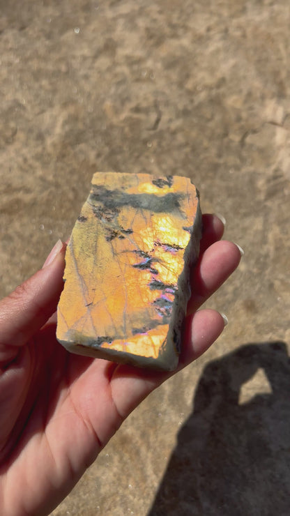 Golden Flash Labradorite Polished Slab 130g