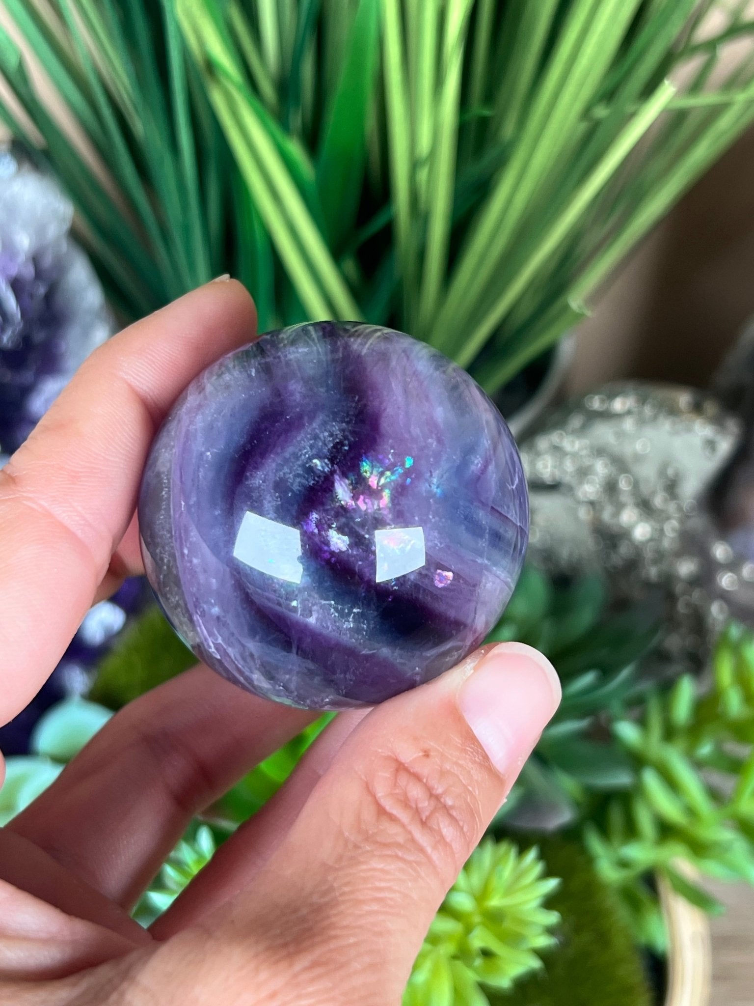 Rainbow Fluorite Sphere 46mm/1.8in - Purple Door Alchemy