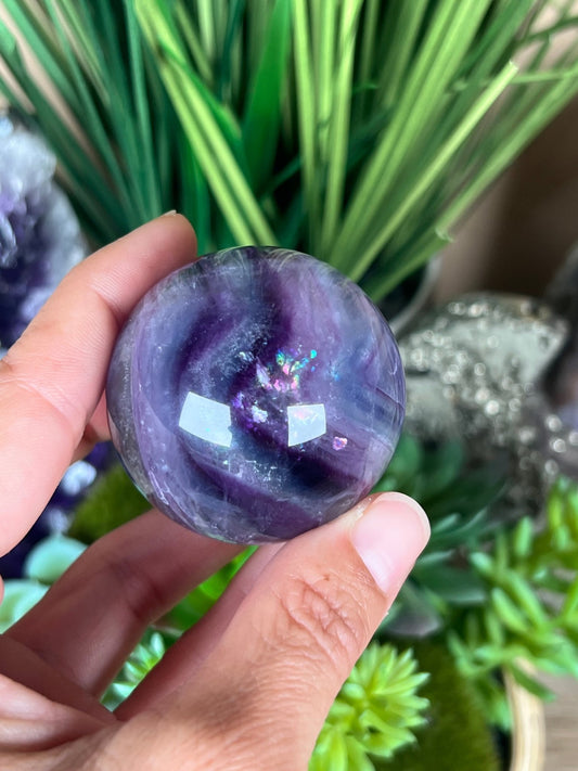 Rainbow Fluorite Sphere 46mm/1.8in - Purple Door Alchemy