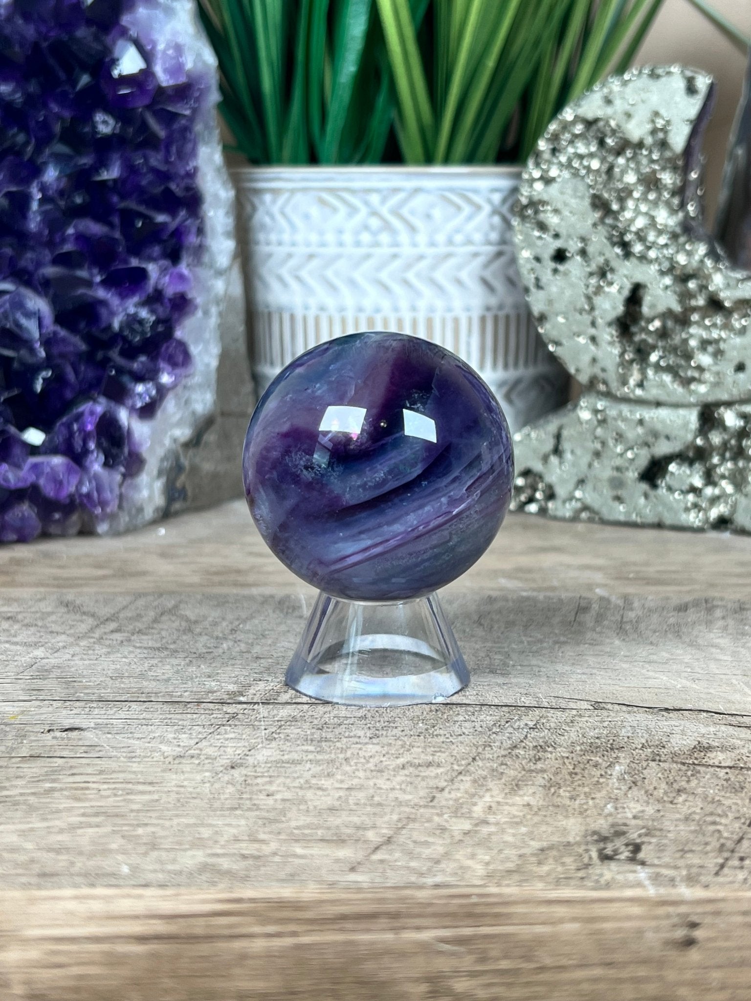 Rainbow Fluorite Sphere 46mm/1.8in - Purple Door Alchemy
