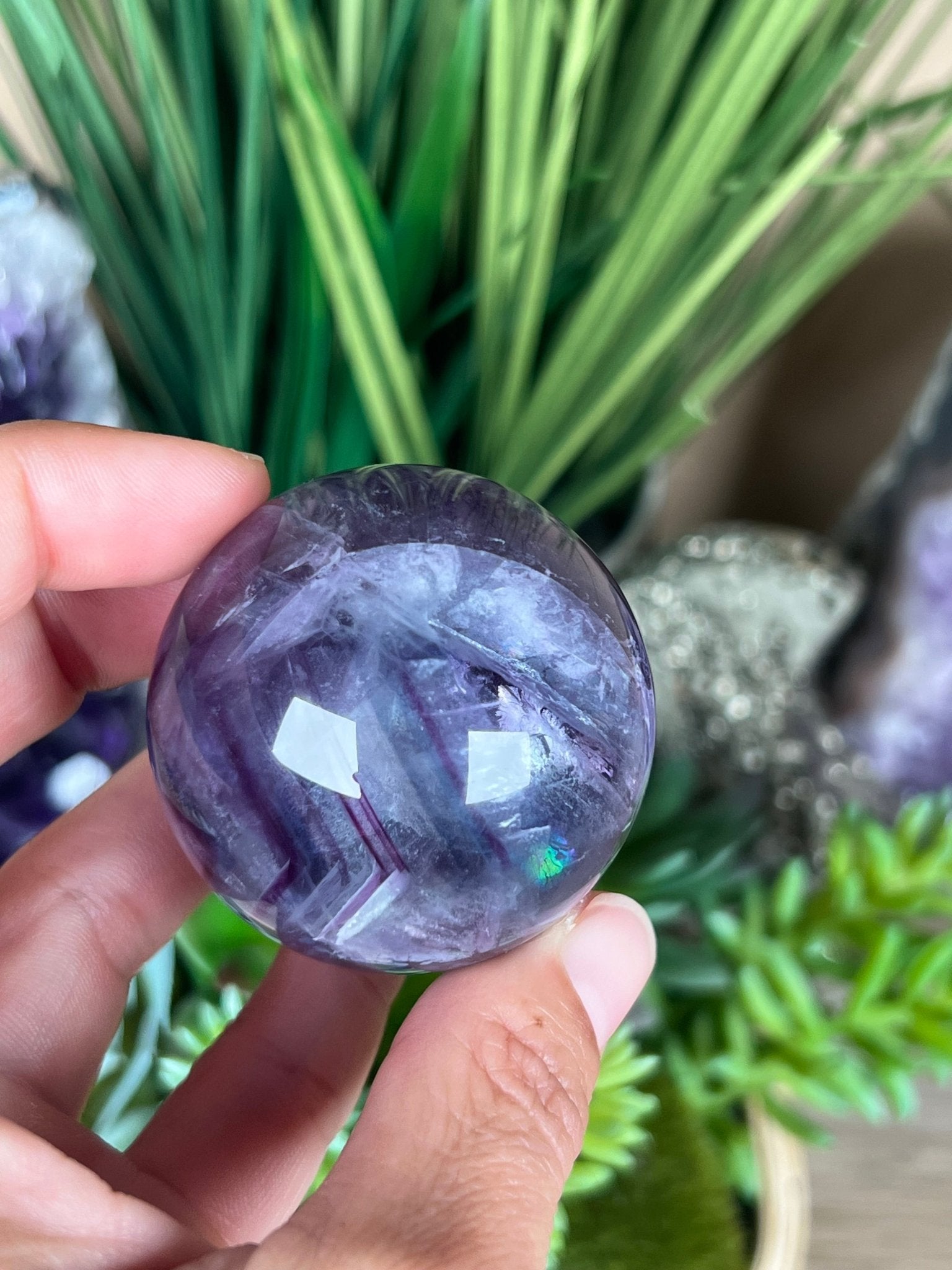 Rainbow Fluorite Sphere 46mm/1.8in - Purple Door Alchemy