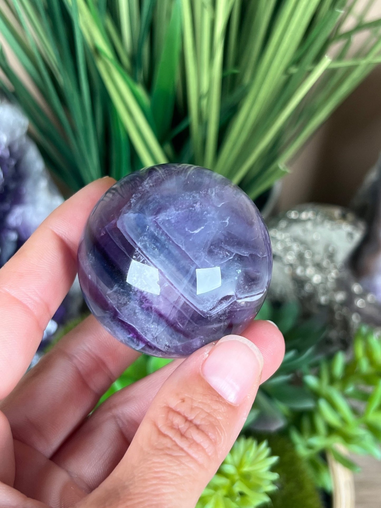Rainbow Fluorite Sphere 46mm/1.8in - Purple Door Alchemy
