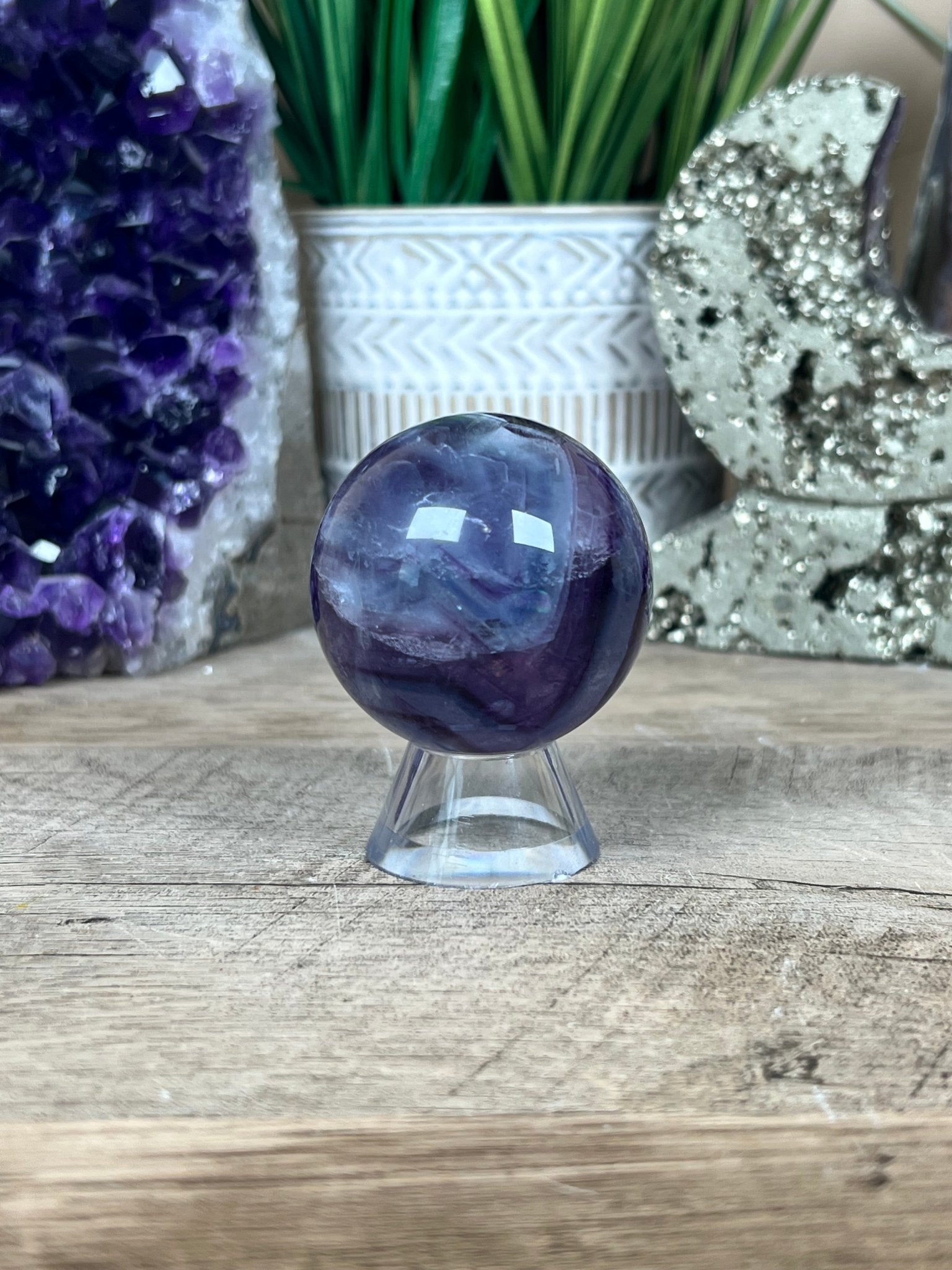 Rainbow Fluorite Sphere 46mm/1.8in - Purple Door Alchemy