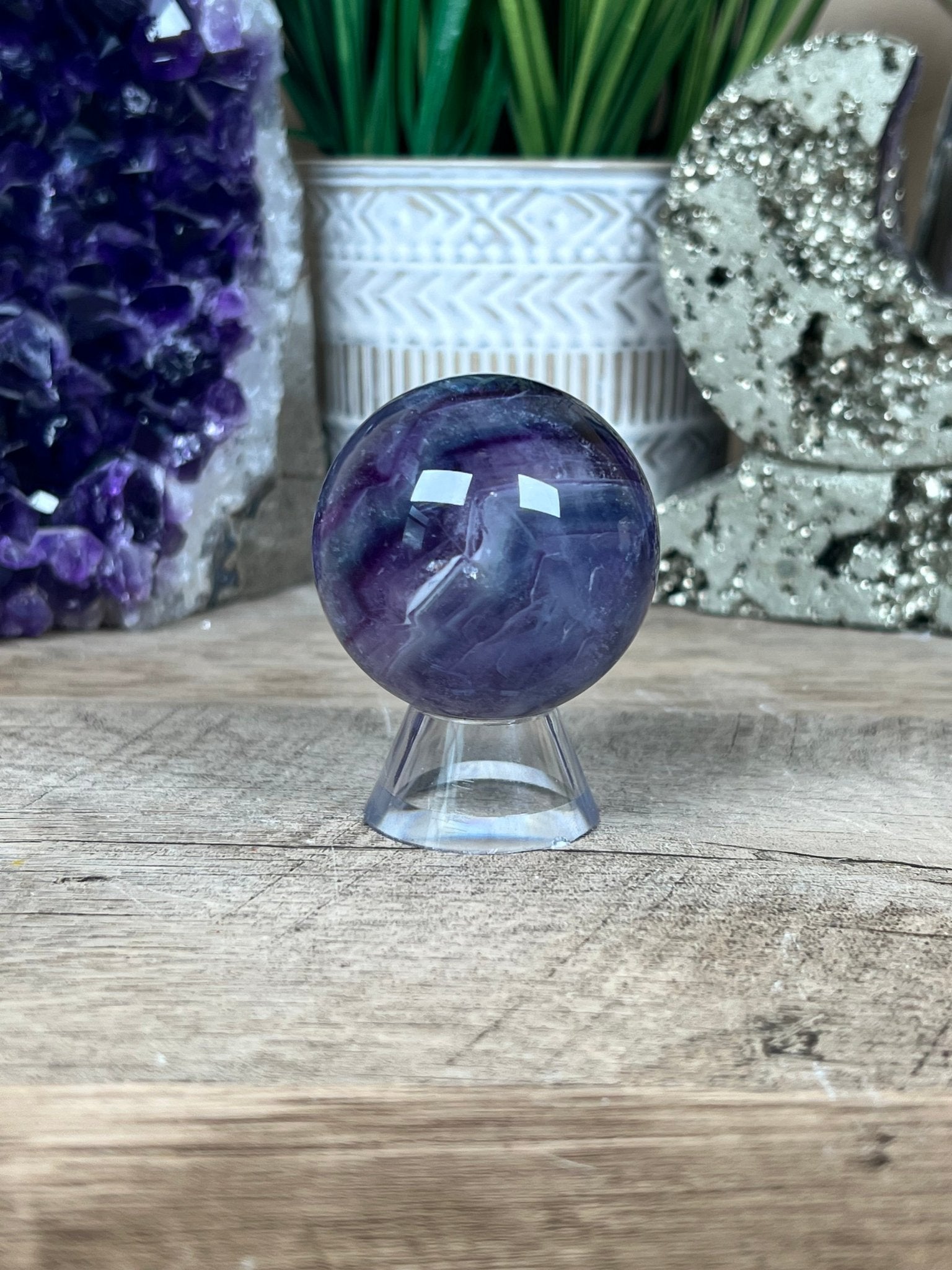 Rainbow Fluorite Sphere 46mm/1.8in - Purple Door Alchemy