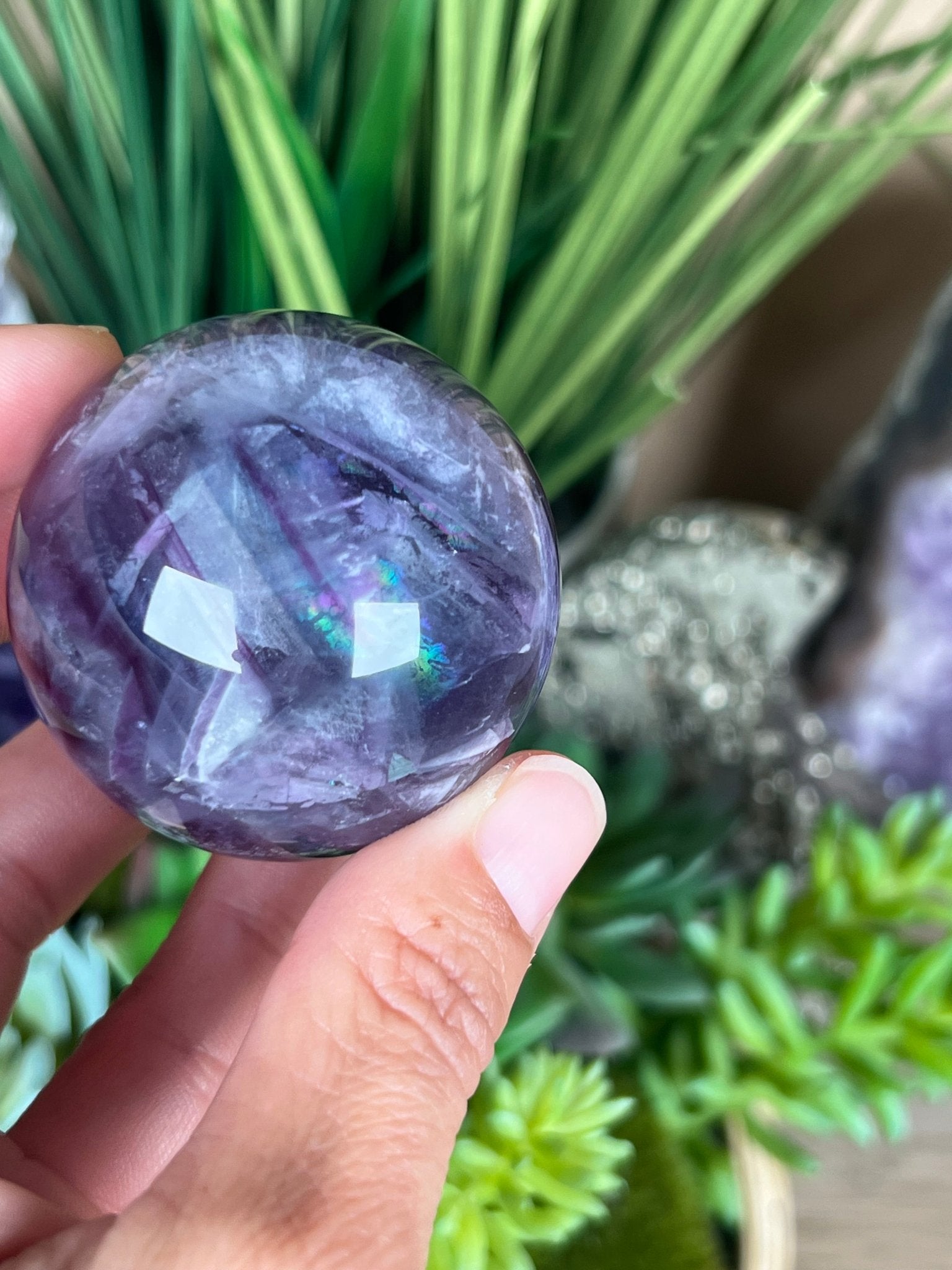Rainbow Fluorite Sphere 46mm/1.8in - Purple Door Alchemy