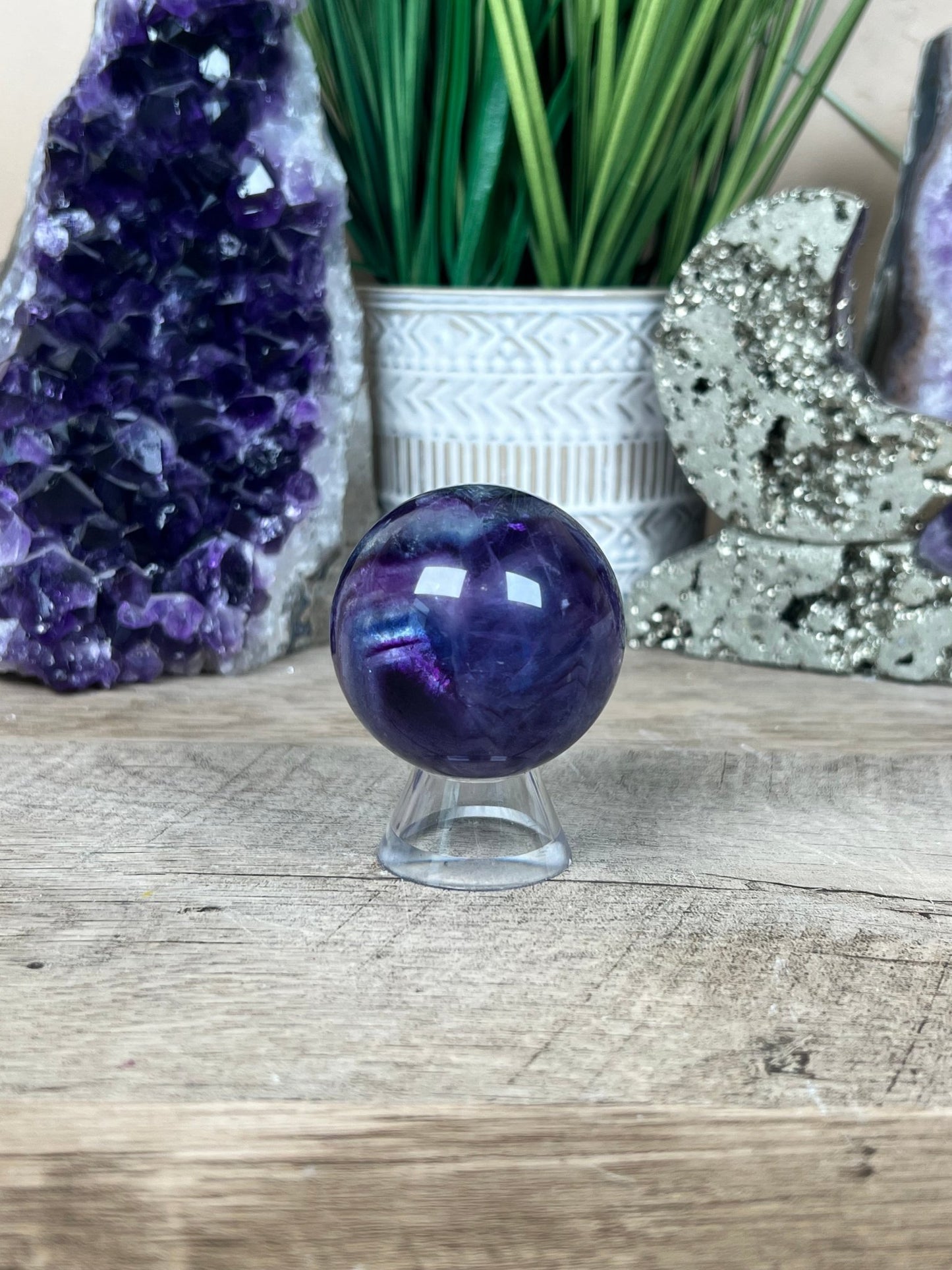 Rainbow Fluorite Sphere 47mm/1.85in - Purple Door Alchemy