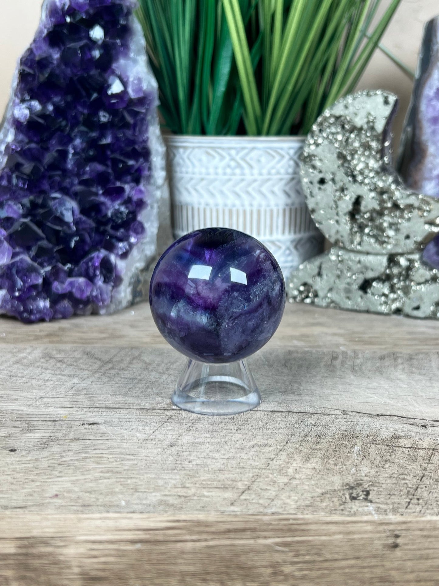 Rainbow Fluorite Sphere 47mm/1.85in - Purple Door Alchemy