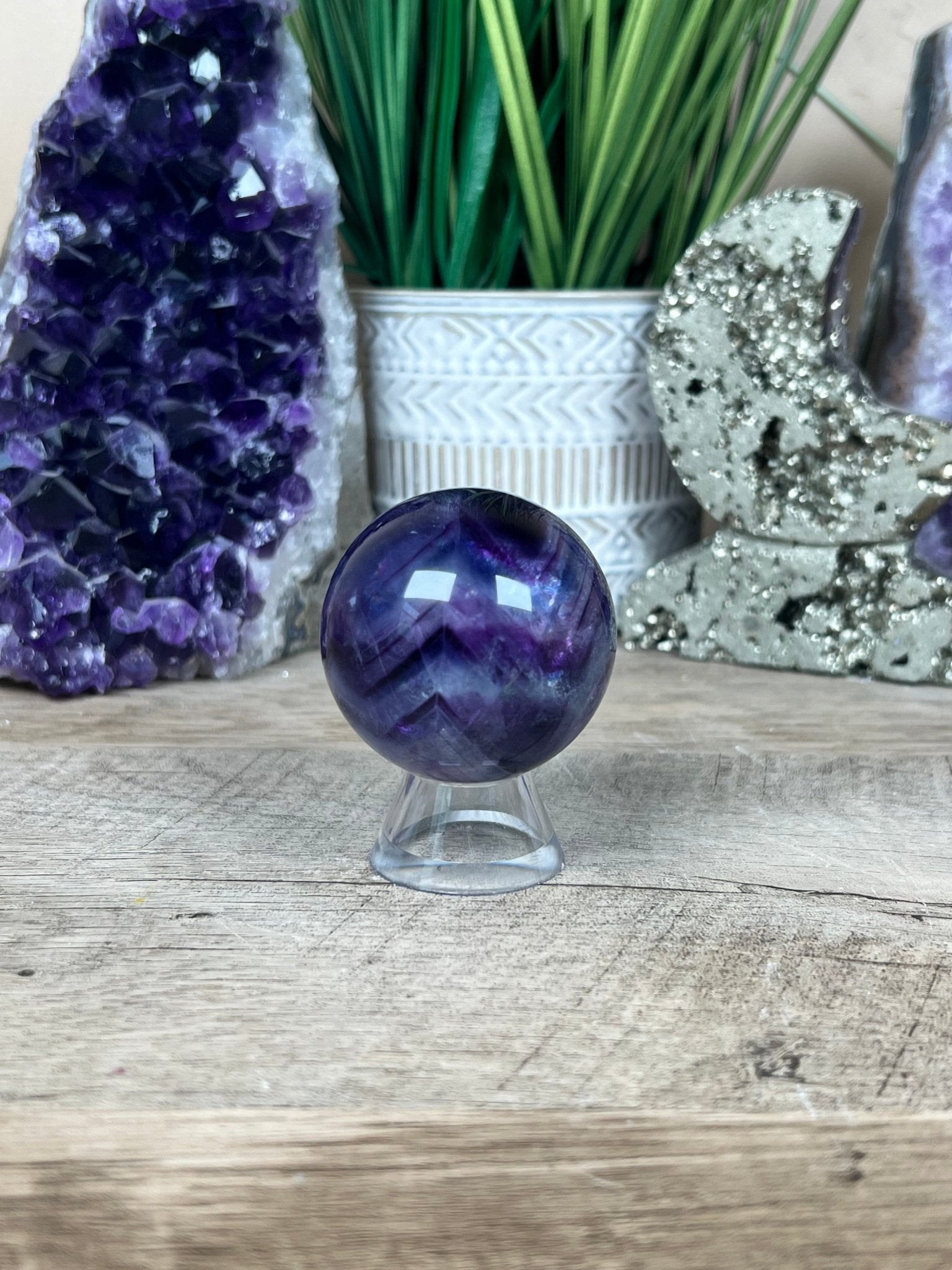 Rainbow Fluorite Sphere 47mm/1.85in - Purple Door Alchemy