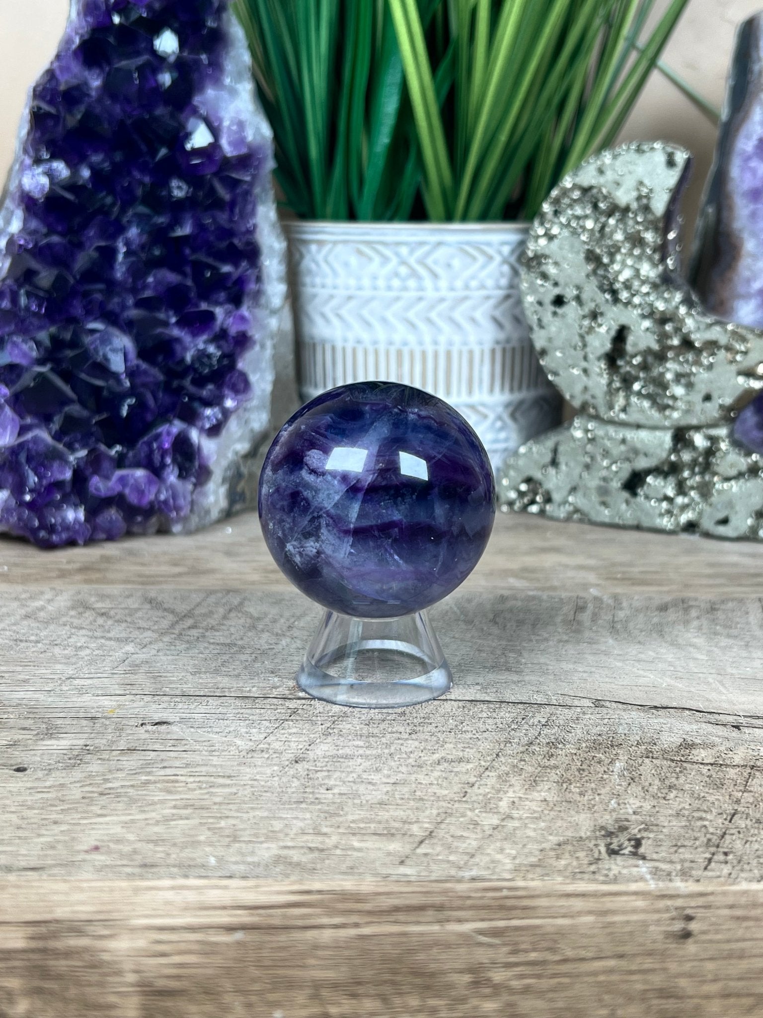 Rainbow Fluorite Sphere 47mm/1.85in - Purple Door Alchemy