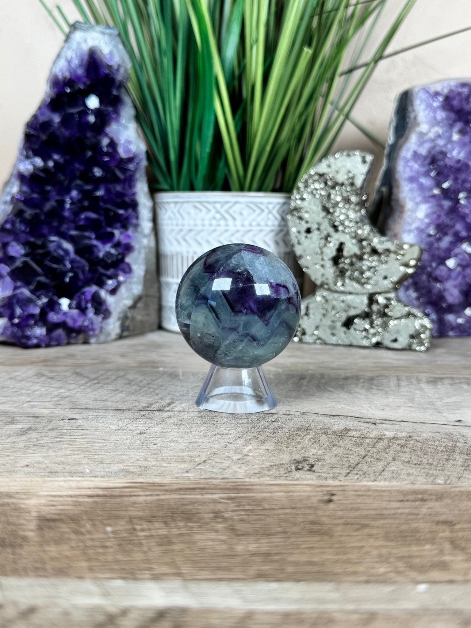 Rainbow Fluorite Sphere 49mm/1.92in - Purple Door Alchemy