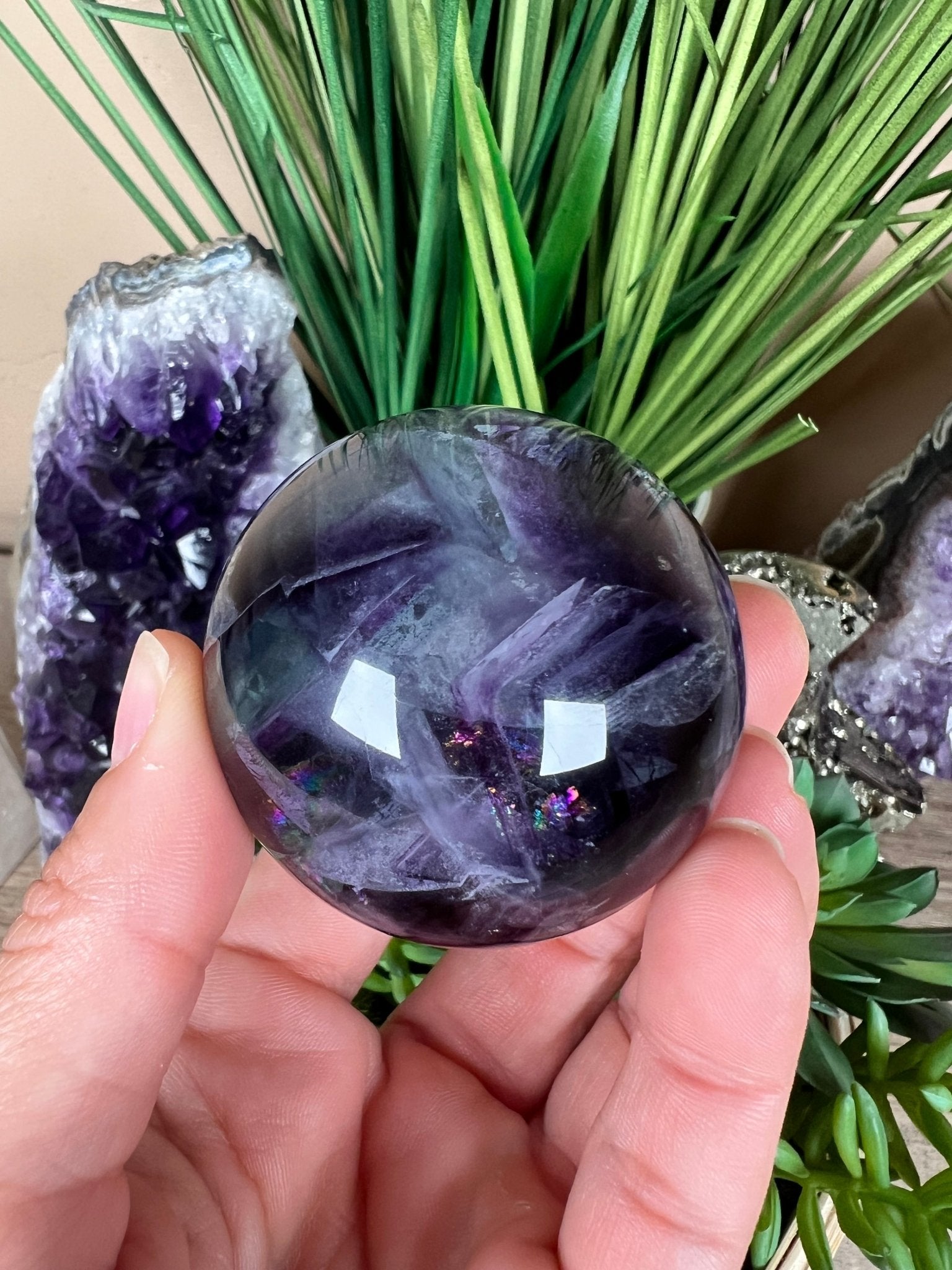 Rainbow Fluorite Sphere 50mm/2in - Purple Door Alchemy