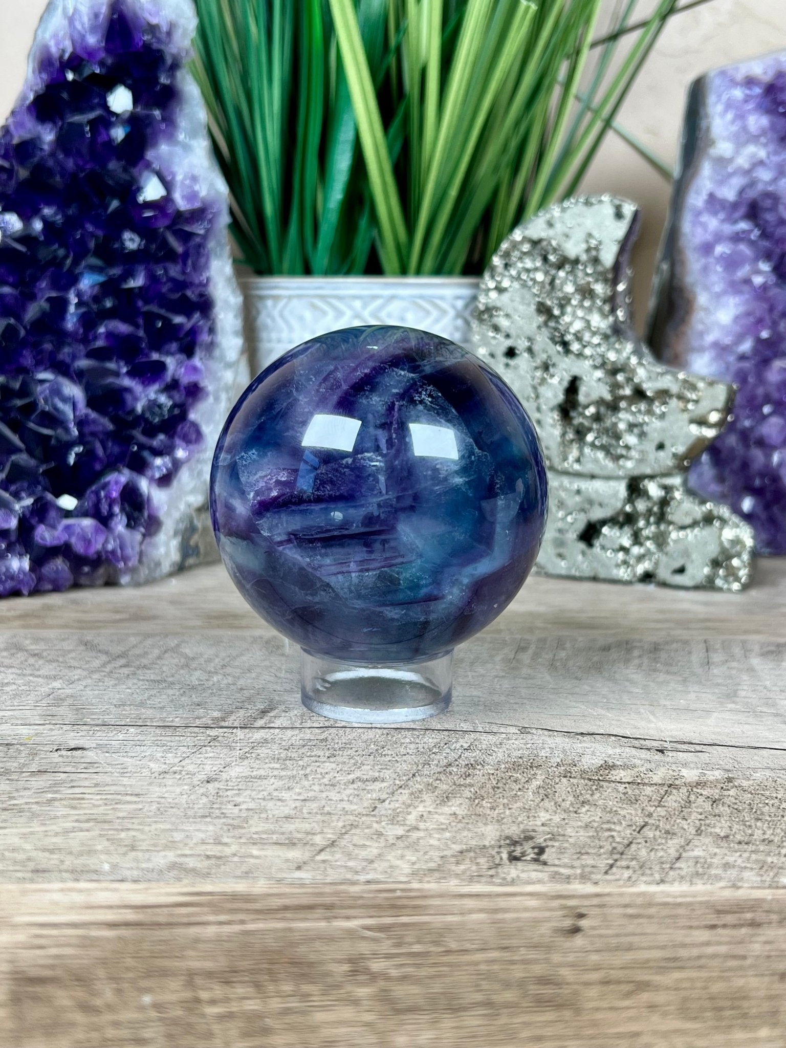 Rainbow Fluorite Sphere 69mm/2.7in - Purple Door Alchemy