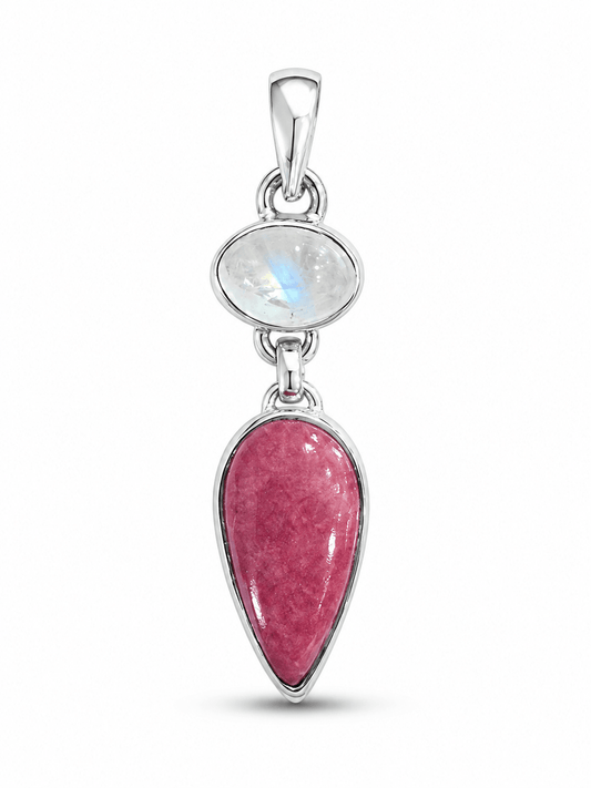 Rainbow Moonstone and Thulite Pendant - Purple Door Alchemy