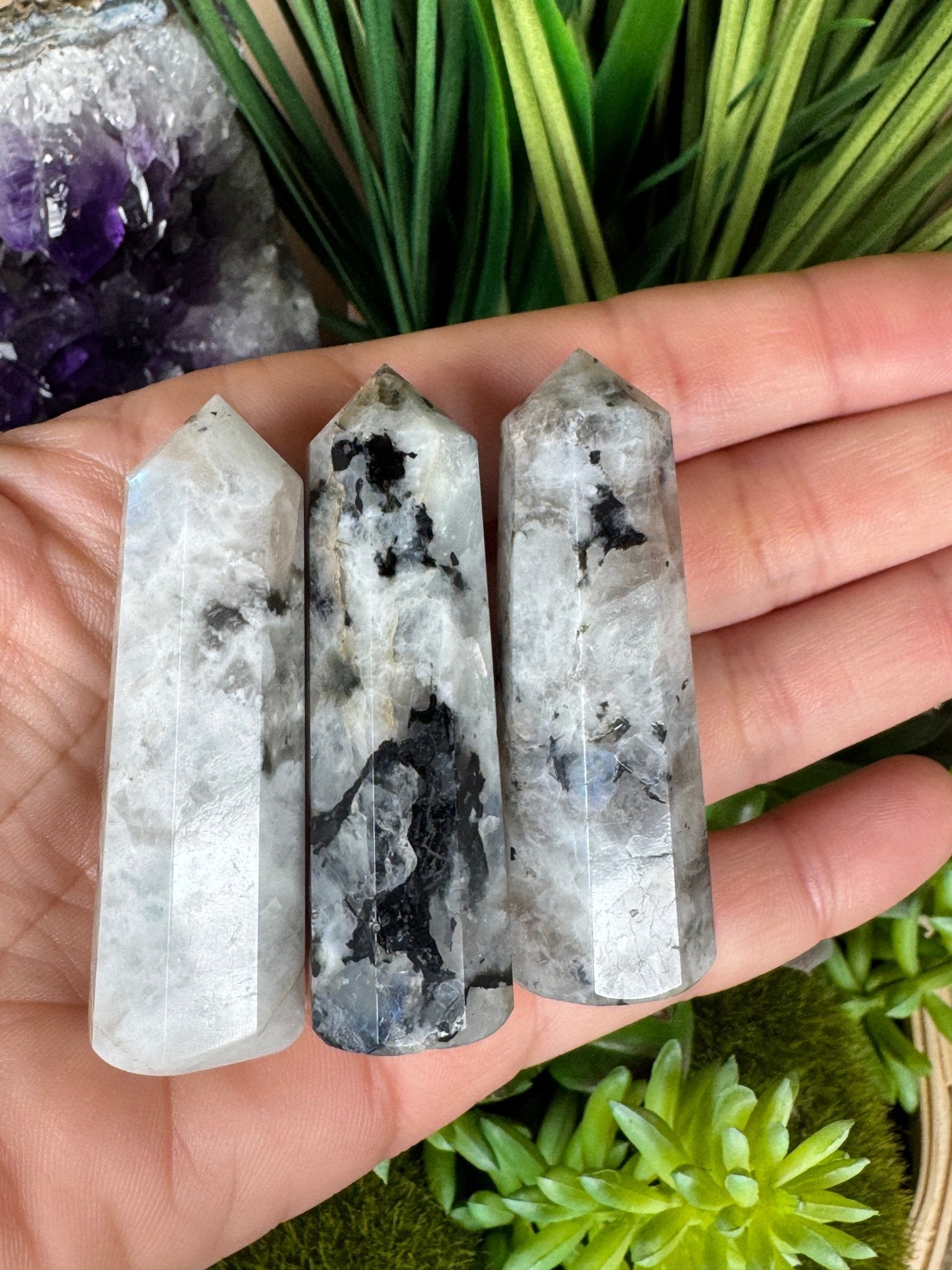 Rainbow Moonstone Points - Purple Door Alchemy