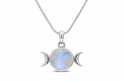 Triple Moon Rainbow Moonstone Necklace