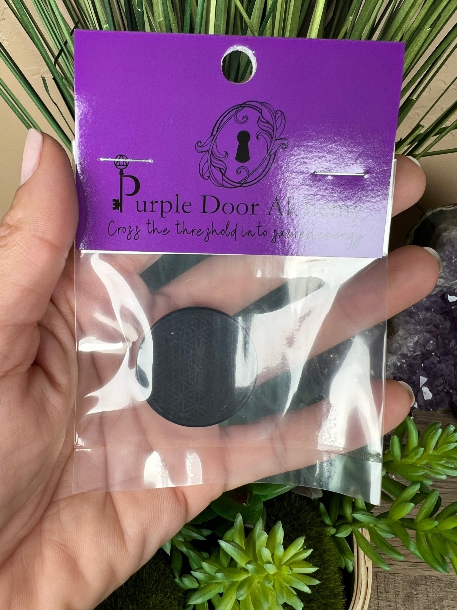 Shungite Flower of Life EMF Protection Sticker - Purple Door Alchemy