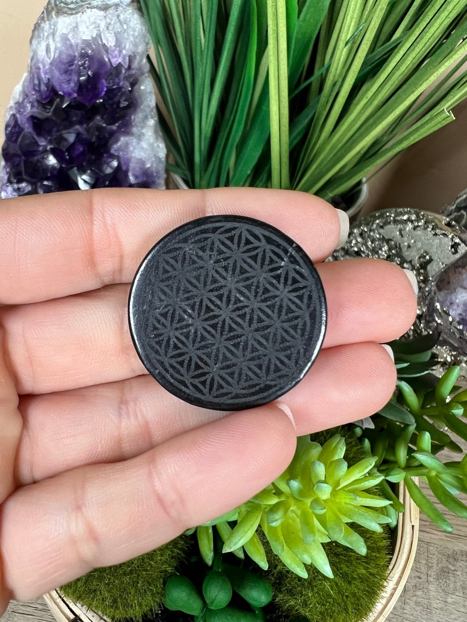 Shungite Flower of Life EMF Protection Sticker - Purple Door Alchemy
