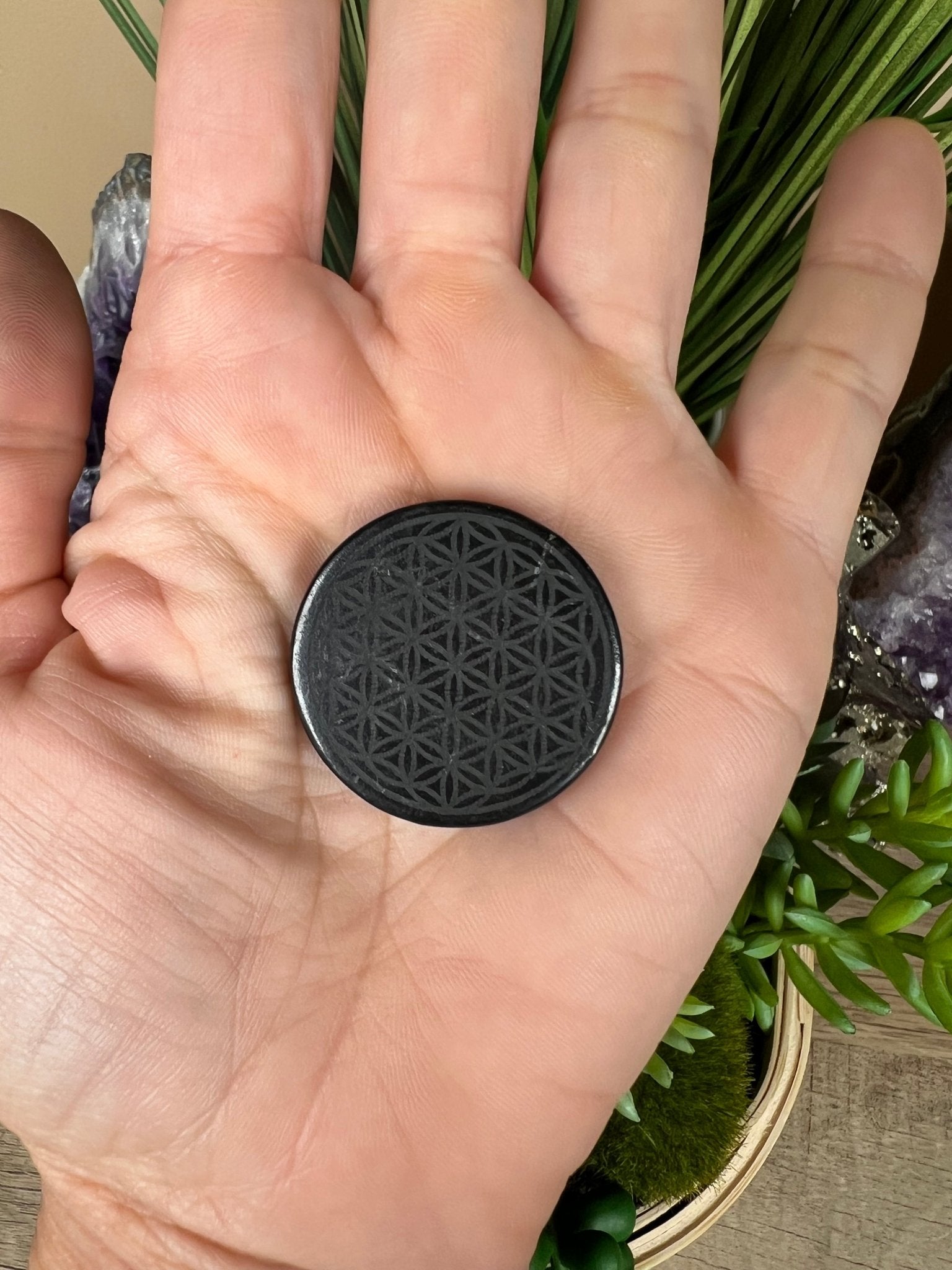 Shungite Flower of Life EMF Protection Sticker - Purple Door Alchemy