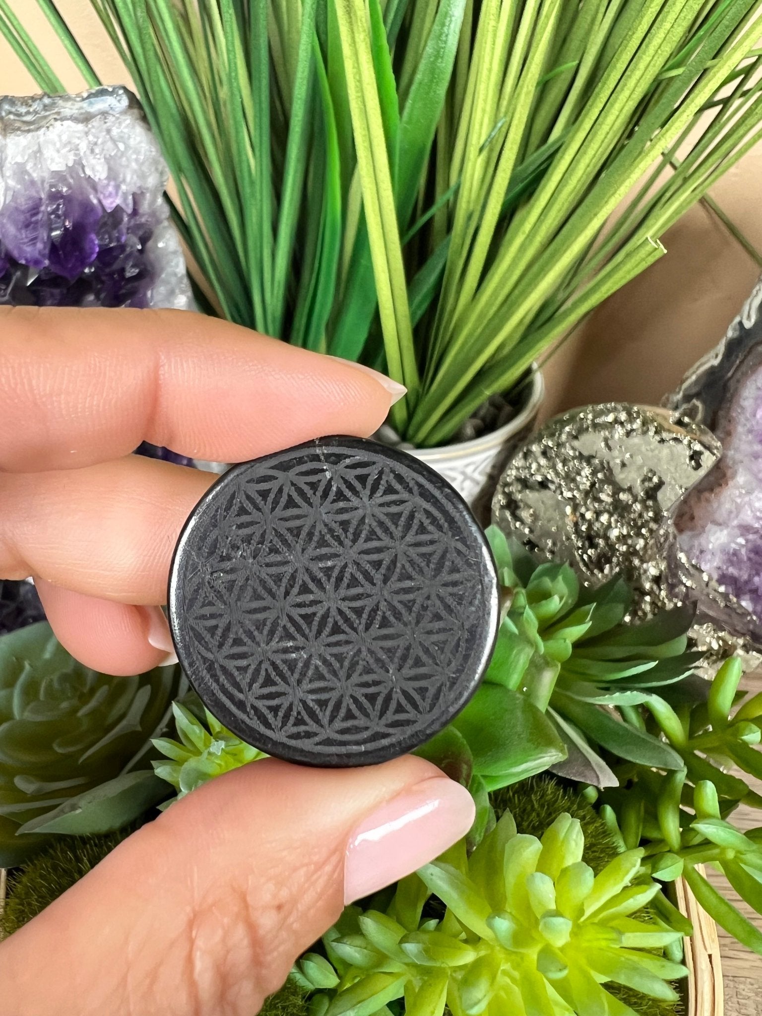 Shungite Flower of Life EMF Protection Sticker - Purple Door Alchemy