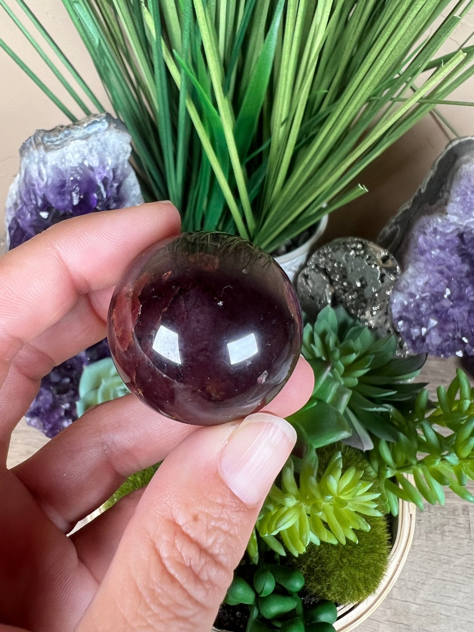 Star Garnet Sphere 34mm, 1.33 in - Purple Door Alchemy