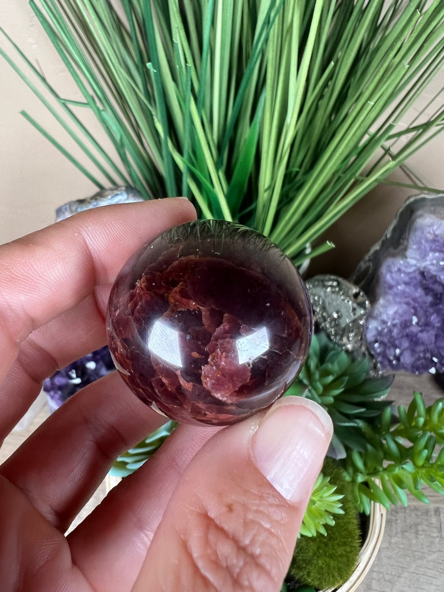 Star Garnet Sphere 34mm, 1.33 in - Purple Door Alchemy