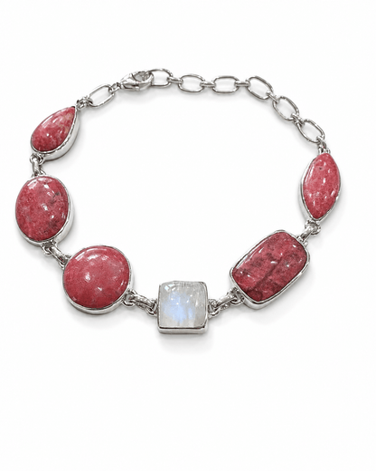 Thulite and Rainbow Moonstone Bracelet - Purple Door Alchemy