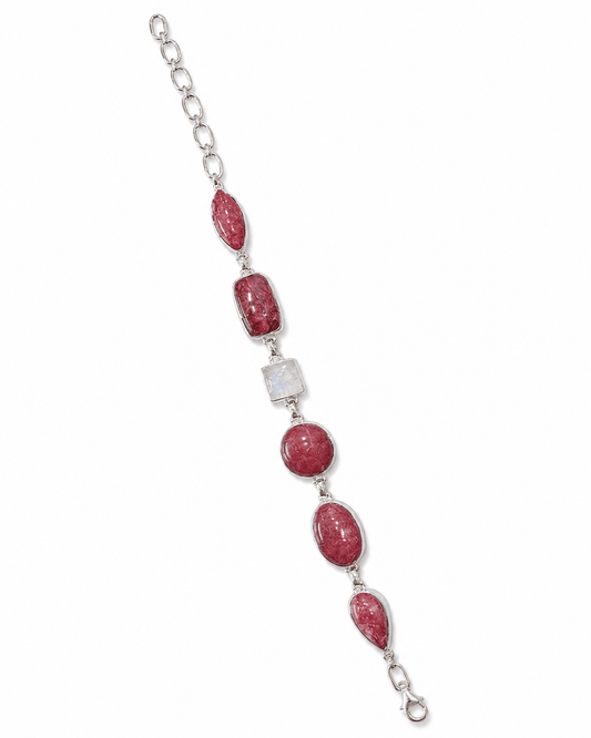 Thulite and Rainbow Moonstone Bracelet - Purple Door Alchemy