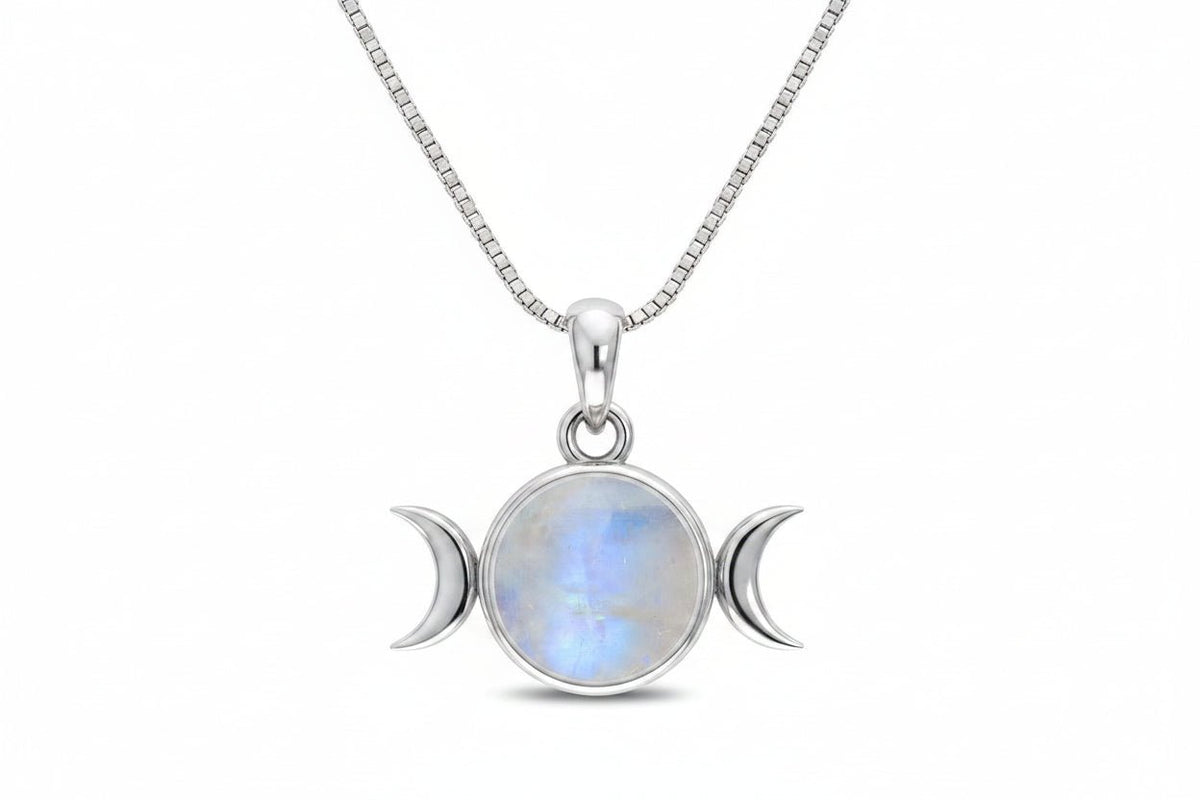 Triple Moon Rainbow Moonstone Necklace - Purple Door Alchemy