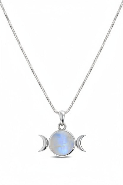 Triple Moon Rainbow Moonstone Necklace - Purple Door Alchemy