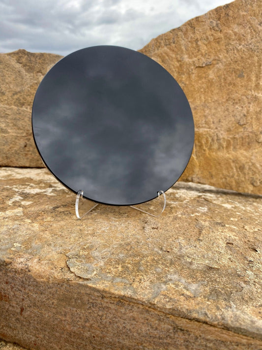 8 inch Obsidian Scrying Mirror with Stand - Purple Door Alchemy